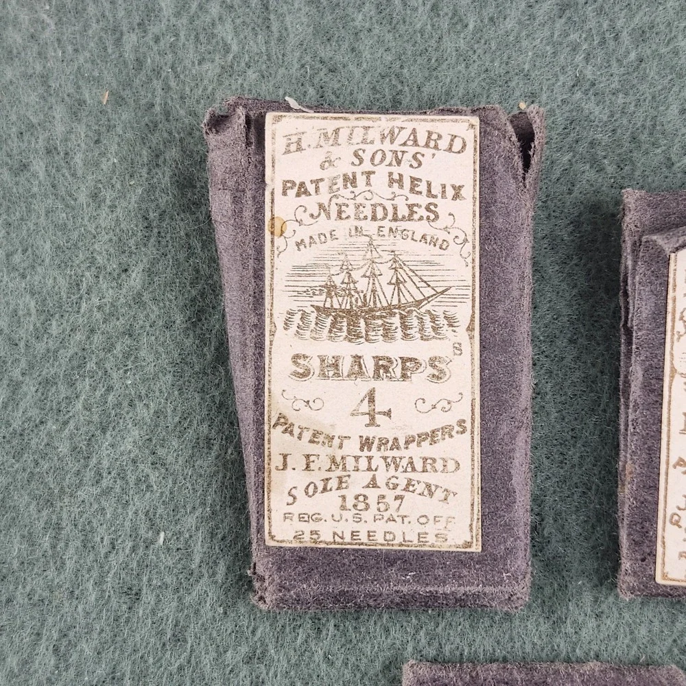 5x Antique H. Milward & Sons Patent Helix Needles SHARPS BETWEENS No. 4 & 5 1857